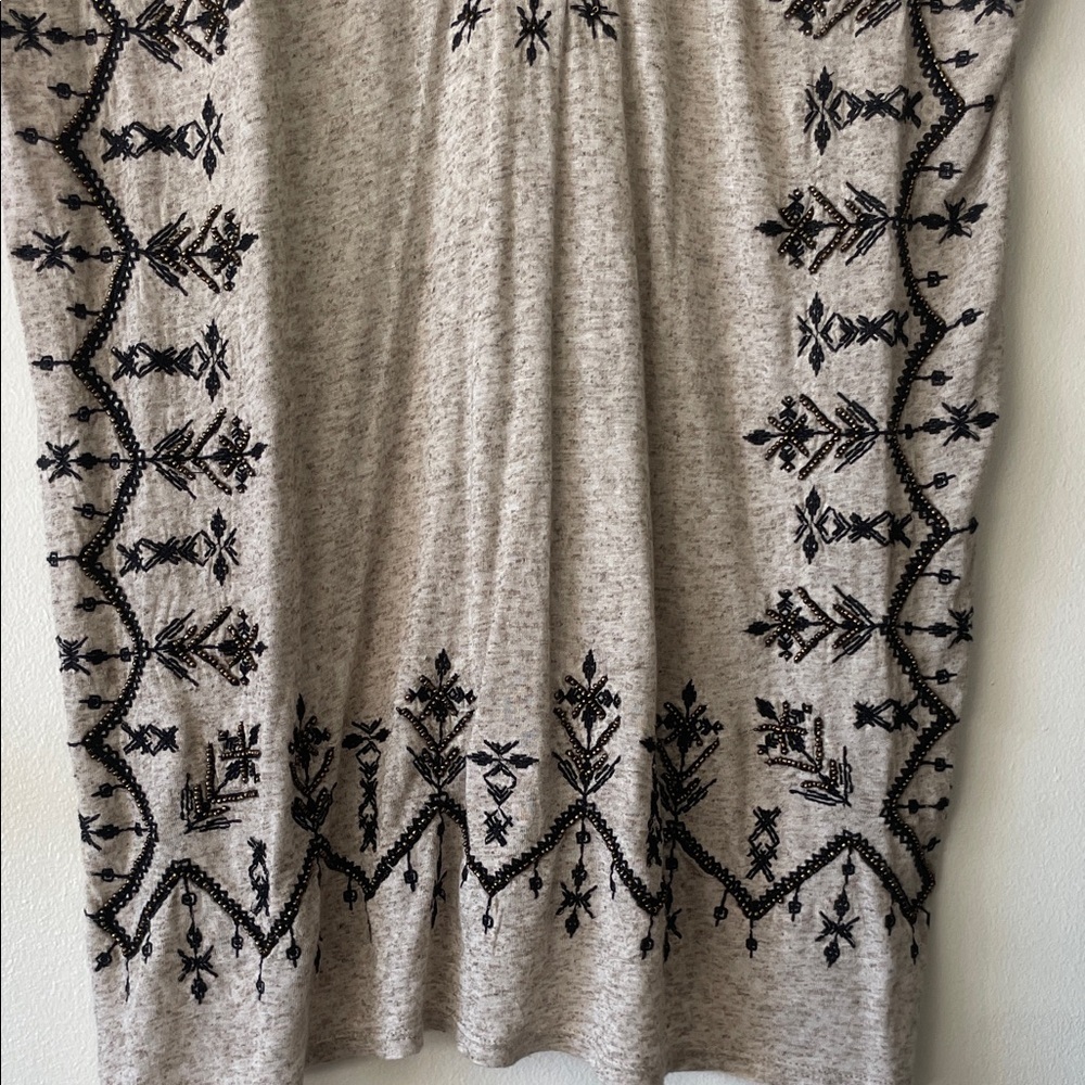 Lucky Brand|Boho Chic Embroidered tunic top w/ beading|oatmeal/black| Large| EUC - Picture 8 of 14